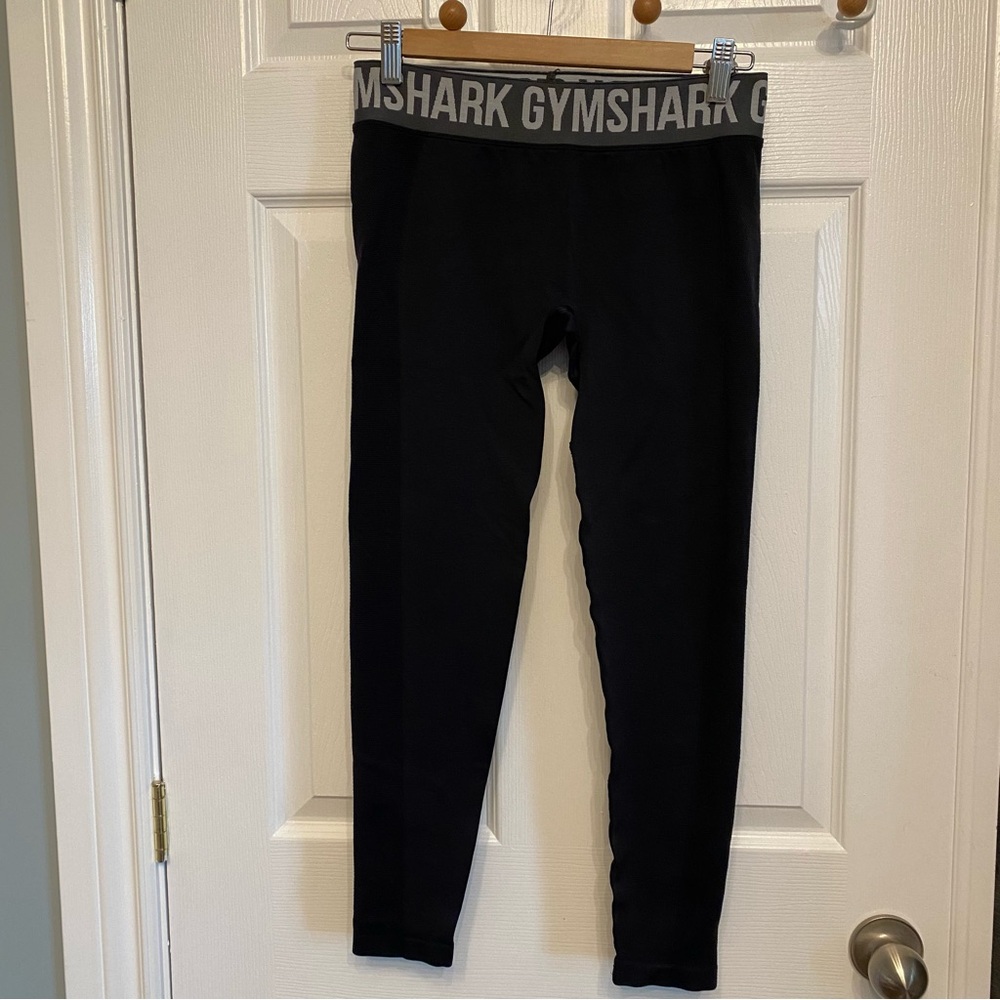 Gymshark Logo Band Black Compression No Front Seam Leggings Women Size Medium